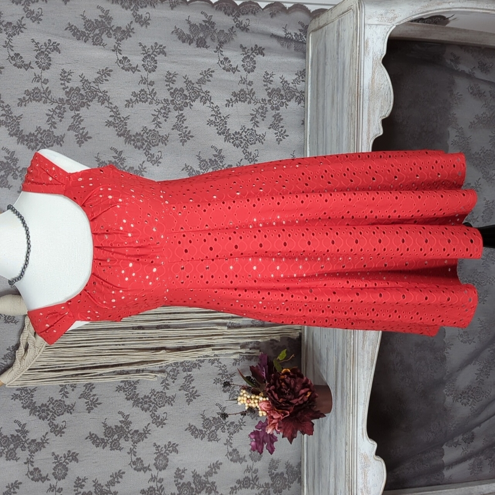 Ella coral eyelet lace fit and flare dress